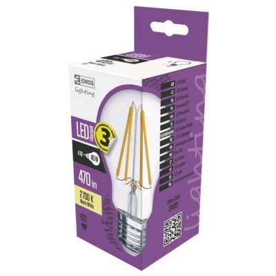 Emos LED žárovka Filament A60 4W 40W 470lm E27 WW Z74221 teplá bílá – Hledejceny.cz