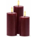 SIRIUS LED svíčky z pravého vosku dobíjecí Bordeaux, sada 3 ks, výška 10/12,5/15cm, pr. 5 cm, vínová, bez stanice – Hledejceny.cz