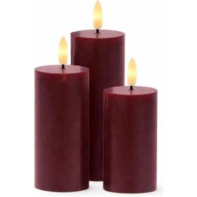 SIRIUS LED svíčky z pravého vosku dobíjecí Bordeaux, sada 3 ks, výška 10/12,5/15cm, pr. 5 cm, vínová, bez stanice – Hledejceny.cz