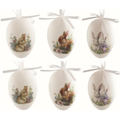 Velikonoční vejce plastová se zajíčky 6 cm na zavěšení, 6 ks v sáčku – Zbozi.Blesk.cz