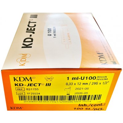 Inzulinová stříkačka KD-JECT III, 1 ml, U-100, jehla 29G, 0,33 x 12 mm, 100 ks – Zboží Dáma