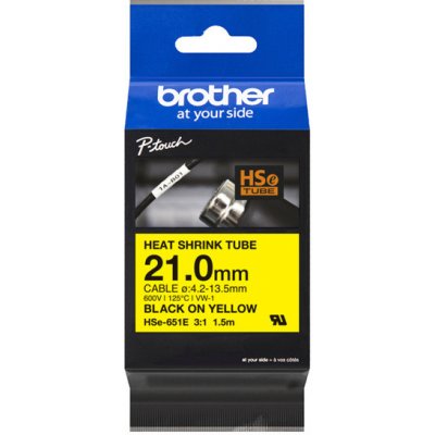 Smršťovací bužírky Brother HSe-651E, 21mm x 1,5m, černý tisk/žlutý podklad – Zboží Živě