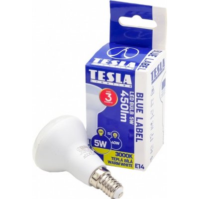 Tesla LED žárovka Reflektor R50, E14, 5W, 230V, 450lm, 25 000h, 3000K teplá bílá, 180st