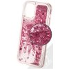 Pouzdro a kryt na mobilní telefon Apple Pouzdro 1Mcz Liquid Heart Sparkle s přesépacím efektem třpytek Apple iPhone 12, iPhone 12 Pro světle růžové