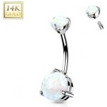 Šperky4U zlatý piercing do pupíku bílý opál ZL01227-OP17WG – Sleviste.cz