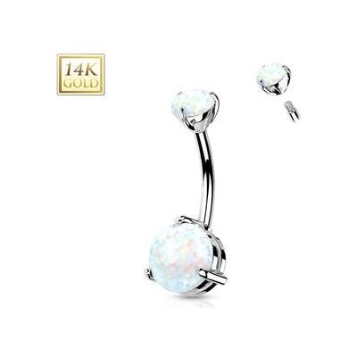 Šperky4U zlatý piercing do pupíku bílý opál ZL01227-OP17WG – Zbozi.Blesk.cz