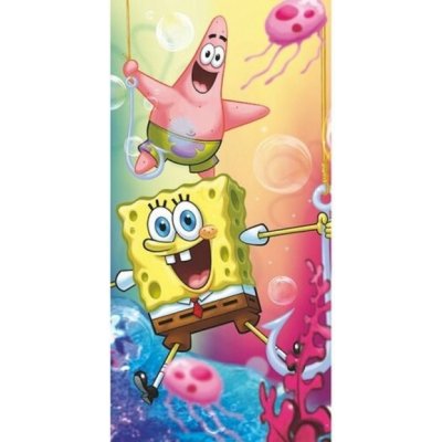 CARBOTEX - Dětská plážová bavlněná osuška Spongebob a Patrik / 70 x 140 cm