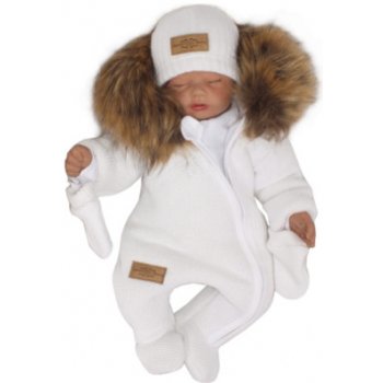 Z&Z Zimní kombinéza s kapucí a kožešinou + rukavičky bílá