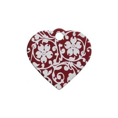 Psí známka Srdce velké červené Kytičkový ornament 37x29 mm – Hledejceny.cz