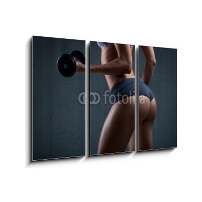 Obraz 3D třídílný - 105 x 70 cm - Very sexy young beautiful ass in thong. Beautiful athletic woman Velmi sexy mladá krásná zadek v řemínku. Krásná sportovní žena