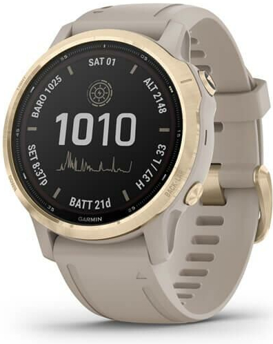 Garmin Fenix 6S Pro Solar zlatá s pískově béžovým páskem - sleva viz popisek, 010-02409-13