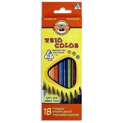 Koh-i-noor pastelky TRIOCOLOR trojhranné tenké (měkká tuha) souprava 18 ks v papírové krabičce – Zboží Živě