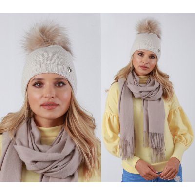 Fashionweek dámská zimní čepice s bambulí flísová podšívka ZIZI-V12 béžový – Zboží Mobilmania