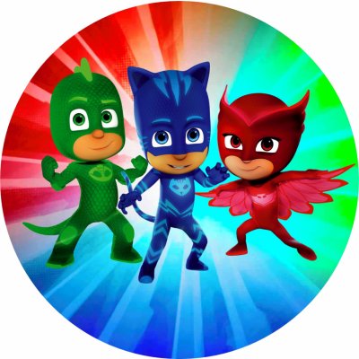 Jedlý tisk PJ MASKS ● materiál: JEDLÝ PAPÍR Ⓜ️, ● velikost: průměr 10 cm ☝ – Zboží Mobilmania