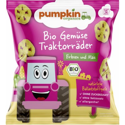 Pumpkin Organics BIO Foukaná zeleninová traktorová kolečka Hrášek a kukuřice 20 g – Zboží Dáma