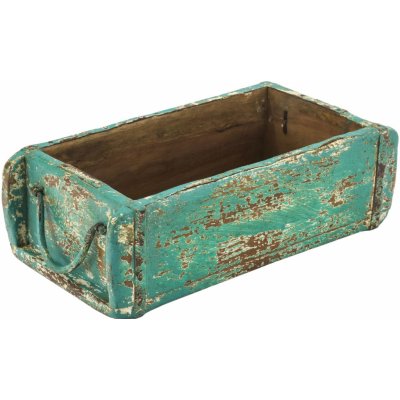 Sanu Babu Truhlík pod květináč z teakového dřeva, zelená patina, 31x15x10cm – Sleviste.cz