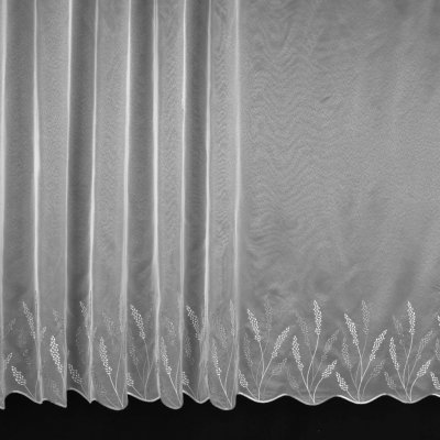 Berk záclona sablé 100284, vyšívané šedé klasy, s bordurou, bílá, výška 140cm ( v metráži) – Hledejceny.cz