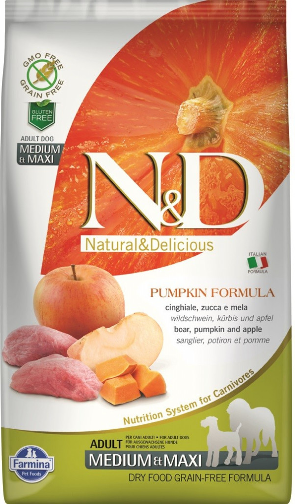 N&D Pumpkin Dog Adult Medium & Maxi Grain Free Boar & Apple 3 x 12 kg
