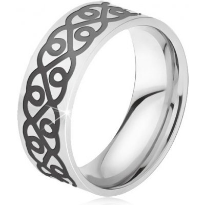 Šperky eshop ocelový prsten stříbrná obroučka tlustý černý ornament srdce BB17.02 – Zboží Mobilmania