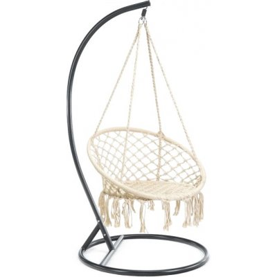 Textilomanie Béžové závěsné křeslo KOLUMBIA s černým stojanem – Sleviste.cz