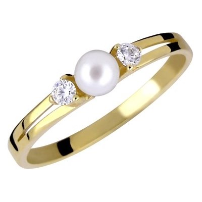 Brilio prsten ze žlutého zlata s krystaly a pravou perlou 225 001 00241 00