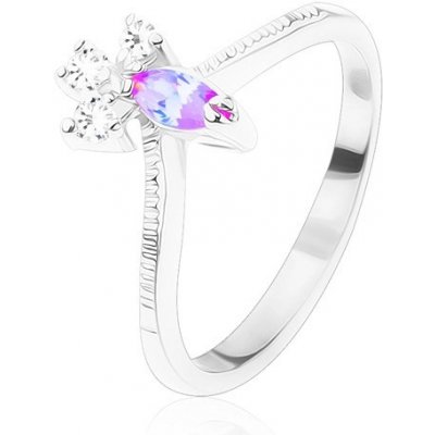 Šperky eshop prsten s vroubkovanými rameny zrnko ve světle fialové tři čiré zirkonky V09.19 – Zboží Mobilmania