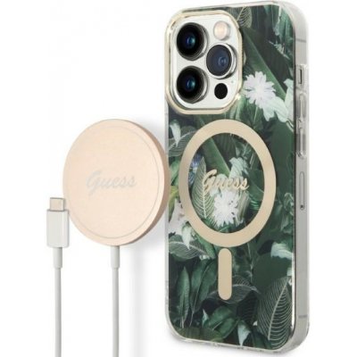 Pouzdro Guess case + charger set Apple iPhone 14 Pro Max Jungle MagSafe zelené – Zboží Mobilmania