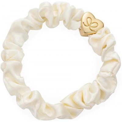 By Eloise Gold Heart Silk Scrunchie –⁠ Cream