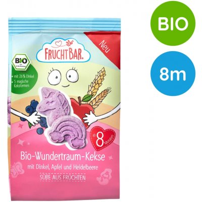 FruchtBar BIO Špaldové máslové sušenky s ovocem Jednorožec 100 g – Zboží Dáma