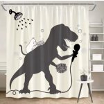 Sprchový závěs se zavěšením grommet top + háčky - Béžový s bílou kočkou a dinosaurem, 230 x 180 cm – Hledejceny.cz