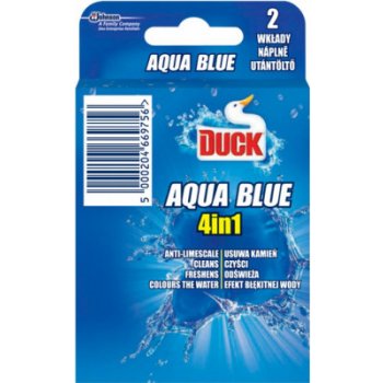 Duck Aqua Blue Efekt modré vody 3v1 WC závěsný čistič náhradní náplň 2 x 40 g