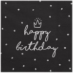PartyDeco papírové ubrousky Happy Birthday černé s bílým potiskem 33x33cm 20ks