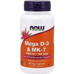 NOW Foods Mega D3 & MK-7 Vitamín d3 5000 IU & Vitamín K2 180ug 60 rostlinných kapslí – Hledejceny.cz
