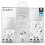 Suavinex sada lahev 270ml + 150ml + šidítko celosilikon klip Fox šedá – Hledejceny.cz