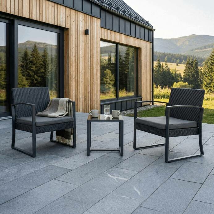 Autronic SIESTA 1+2 s polyratanem a skleněnou deskou, šedá