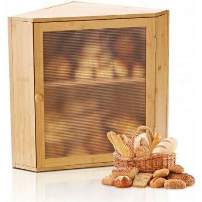 VEVOR rohový chlebník na kuchyňskou linku, dvouvrstvý velkokapacitní bambusový úložný box na chléb, farmářský dřevěný chlebník na domácí chléb, úložný držák s akrylovými vlnitými dvířky, přírodní – Zboží Dáma