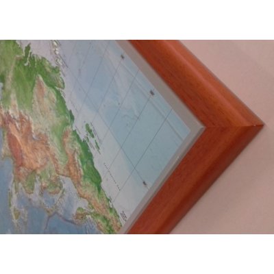 Georelief Svět - plastická mapa 80x60 cm Varianta: mapa v dřevěném rámu, Provedení: Pinos třešeň