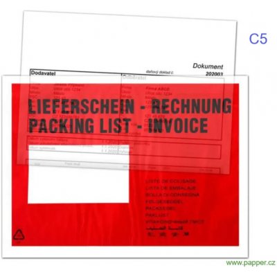 Kapsy na zásilky C5 - samolepicí, průhledné s červenou, 250 ks – Zboží Mobilmania