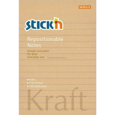 Samolepicí bloček Stick'n by Hopax Kraft, 150 x 101 mm, 100 lístků, linkovaný, hnědý – Hledejceny.cz