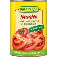 RAPUNZEL Rajčata loupaná čtvrcená 400 g