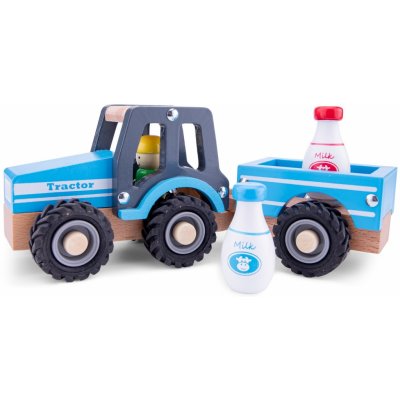 New Classic Toys Dřevěný traktor s přívěsem a s mlékem – Zboží Mobilmania