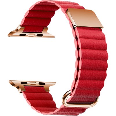AW Prémiový kožený magnetický loop na Apple Watch - Červený Šířka uchycení řemínku: 38/40/41mm Červený IR-PKML003 – Zboží Mobilmania