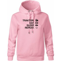 Traktor eat sleep repeat Oversized mikina dámská Moon kratší + širší Růžová