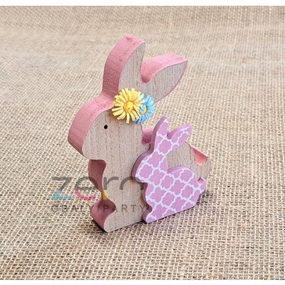 Zajíc dřevěný stojicí 12 cm přírodní/růžový – Hledejceny.cz