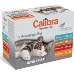 Calibra Premium Line Adult Pstruh a losos / jehněčí a drůbeží / kuřecí a hovězí a kuře / kachna s kuřetem v omáčce 12 x 100 g – Sleviste.cz