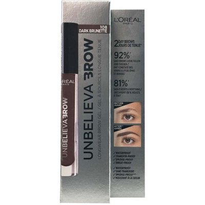 L'Oréal Paris Unbelieva Brow Gel 108 Dark Brunette gel pro úpravu obočí 3,5 ml – Zbozi.Blesk.cz