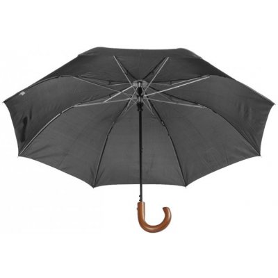Reklamní "Stansed" skládací deštník s dřevěnou rukojetí, černá