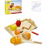 Woody dřevo tác se snídaní makety potravin na krájení set se 2 nožíky – Zbozi.Blesk.cz