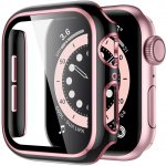 AW Lesklé prémiové ochranné pouzdro s tvrzeným sklem pro Apple Watch Rozteč: 42mm (Apple Watch 1,2,3) Černé tělo / růžový obrys IR-AWCASE040 – Sleviste.cz