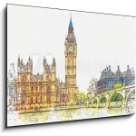 Obraz 1D - 100 x 70 cm - Watercolor sketch or illustration of a beautiful view of the Big Ben and the Houses of Parliament in London in the UK Akvarel skica nebo ilustra – Zboží Mobilmania